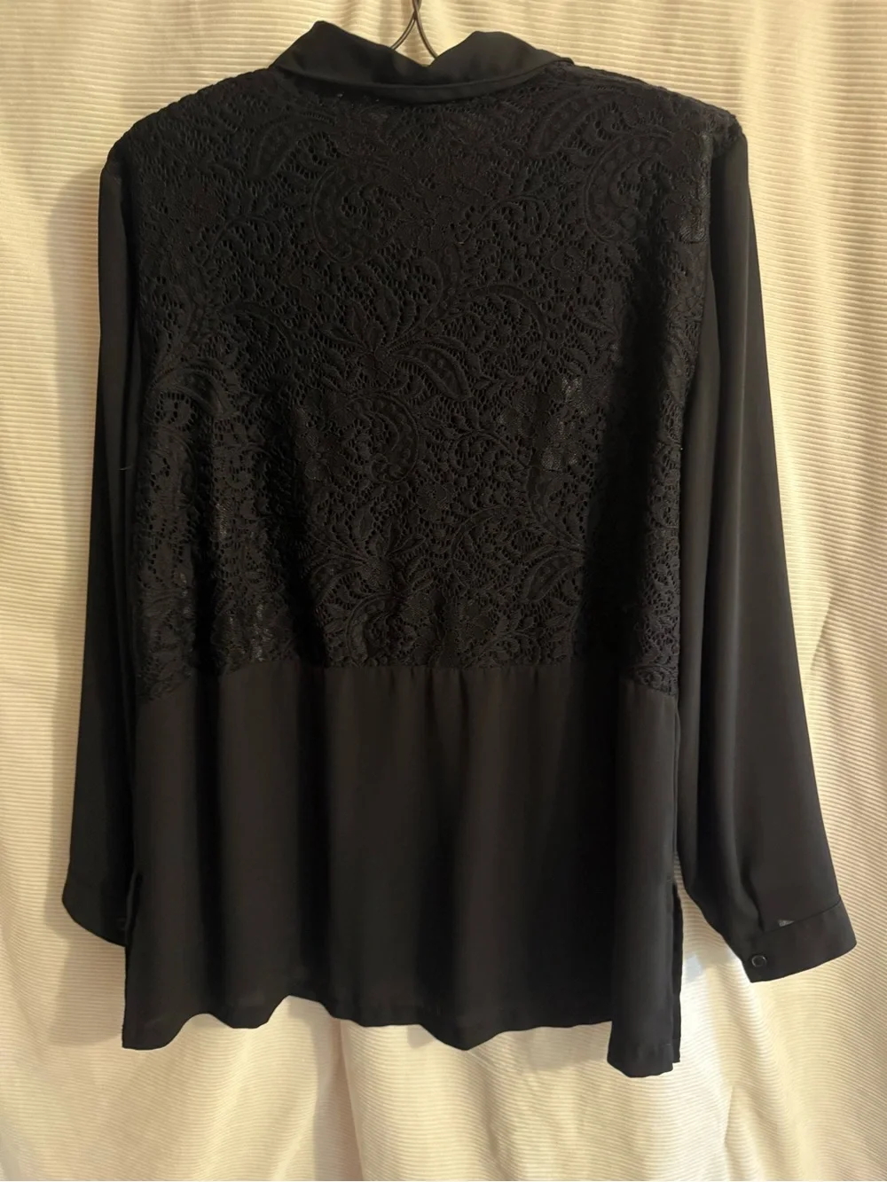 Chico's Black Lace-Shoulder Button-Down Blouse